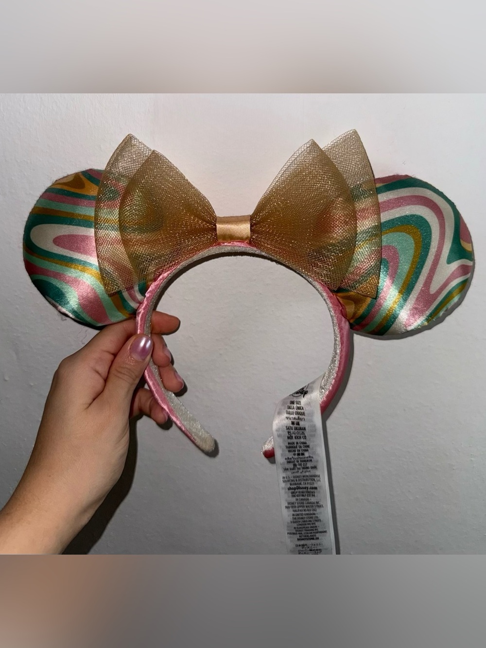 Disney Parks Minnie Mouse Swirl Multi Color 70'S Disco Ears Headband 2022